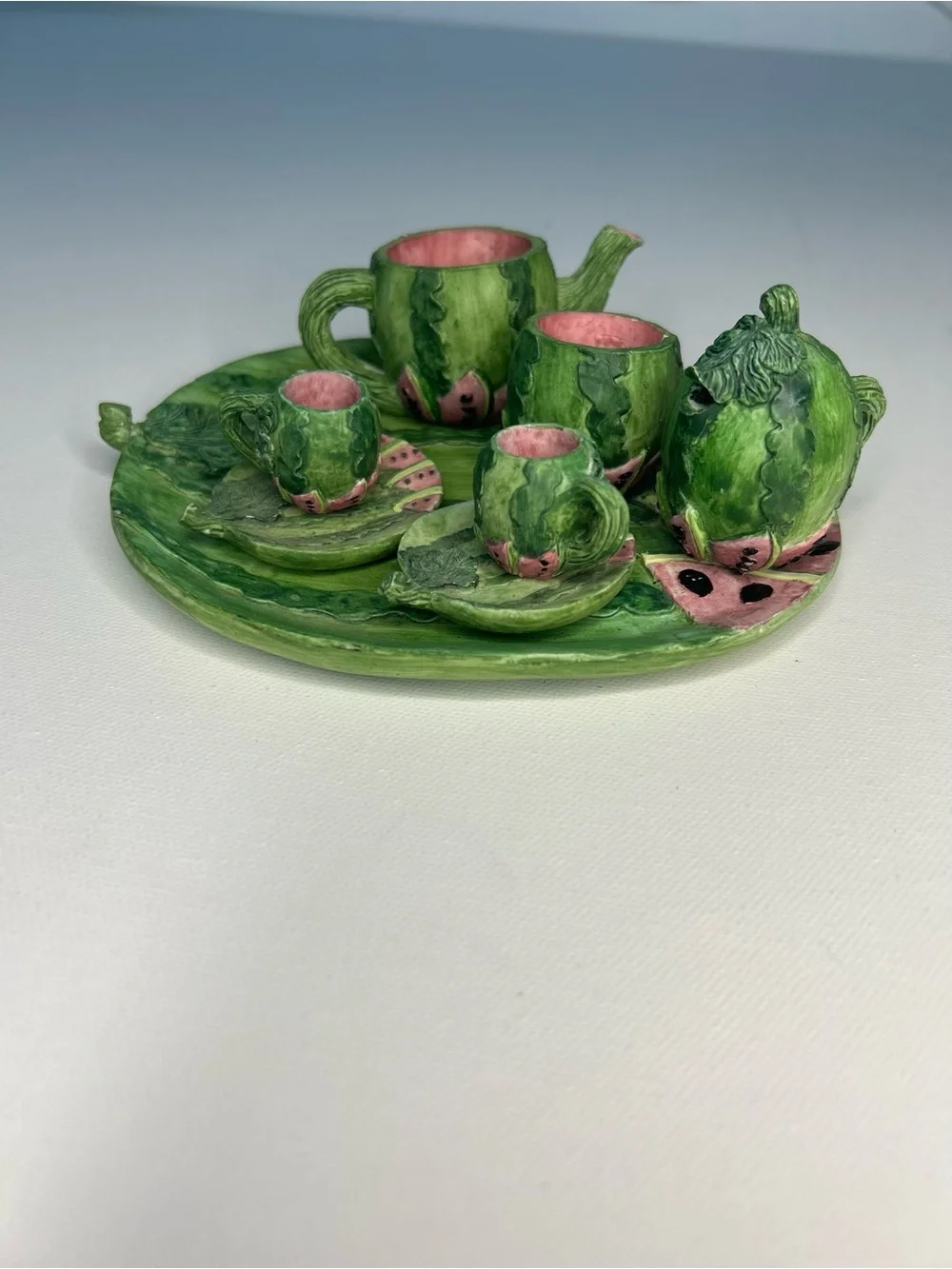 Vintage 1995 Young’s Inc Miniature Watermelon Resin Tea Set